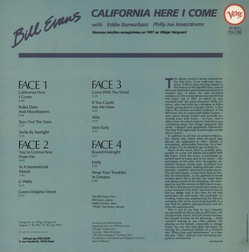Bill Evans (Piano) California Here I Come - EX 2-LP vinyl record set (Double LP Album) French BLV2LCA749905