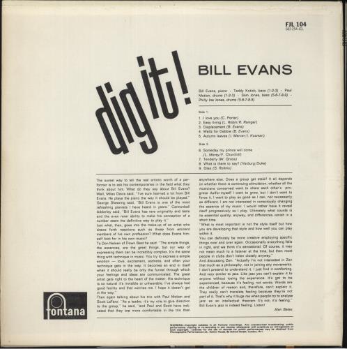 Bill Evans (Piano) Dig It! vinyl LP album (LP record) UK BLVLPDI605850