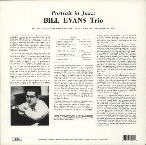 Bill Evans (Piano) Portrait In Jazz vinyl LP album (LP record) UK BLVLPPO875371