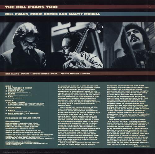 Bill Evans (Piano) Re: Person I Knew vinyl LP album (LP record) US BLVLPRE785945