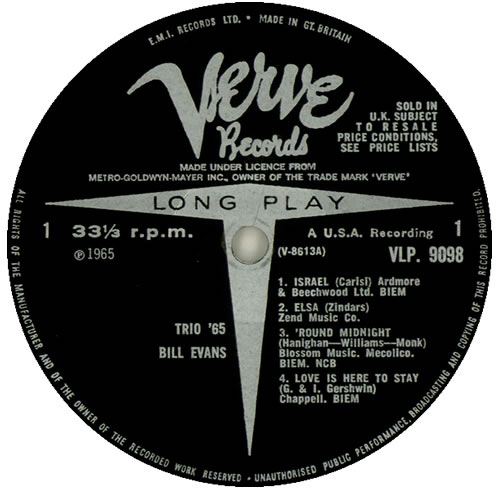 Bill Evans (Piano) Trio '65 - Factory Sample vinyl LP album (LP record) UK BLVLPTR450017