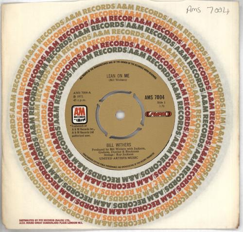 Bill Withers Lean On Me 7" vinyl single (7 inch record / 45) UK BWT07LE688282