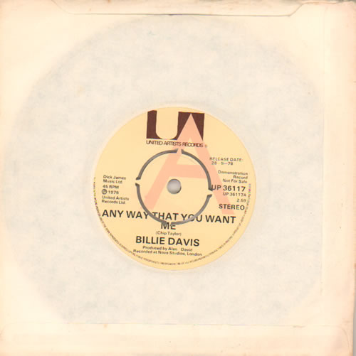 Billie Davis Any Way That You Want Me - A Label 7" vinyl single (7 inch record / 45) UK 7BD07AN641747