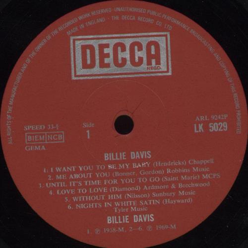 Billie Davis Billie Davis vinyl LP album (LP record) UK 7BDLPBI698932