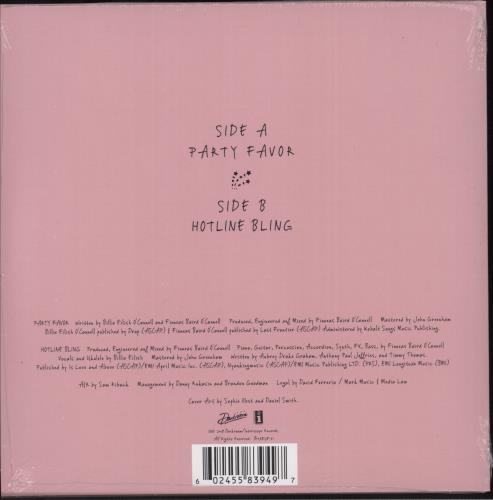 Billie Eilish Party Favor - Pink Vinyl + Sealed 7" vinyl single (7 inch record / 45) UK 0NR07PA881281