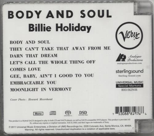 Billie Holiday Body and Soul super audio CD SACD US B/HSABO865106