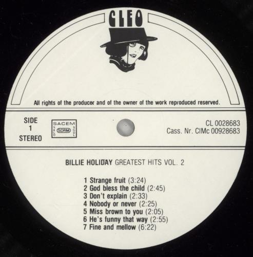 Billie Holiday Greatest Hits Vol 2 vinyl LP album (LP record) Dutch B/HLPGR871803