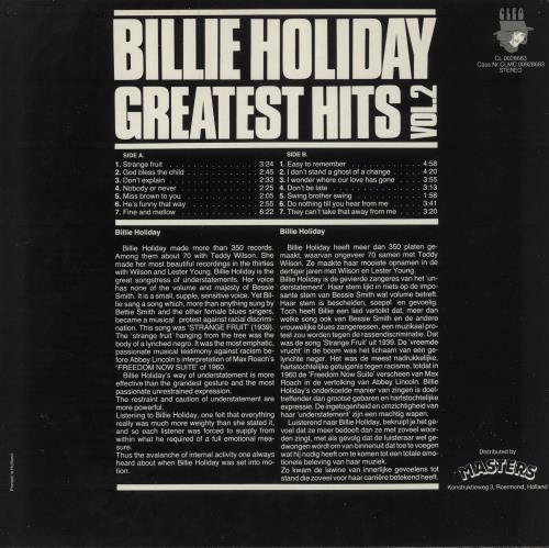 Billie Holiday Greatest Hits Vol 2 vinyl LP album (LP record) Dutch B/HLPGR871803