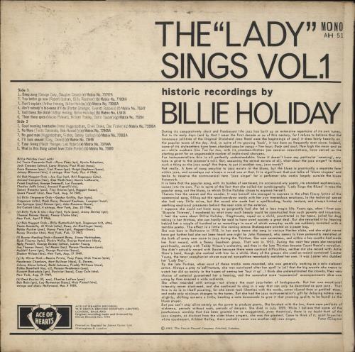 Billie Holiday The Lady Sings Vol. 1 vinyl LP album (LP record) UK B/HLPTH670282