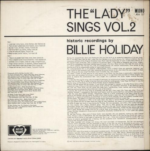 Billie Holiday The Lady Sings Vol. 2 vinyl LP album (LP record) UK B/HLPTH747871