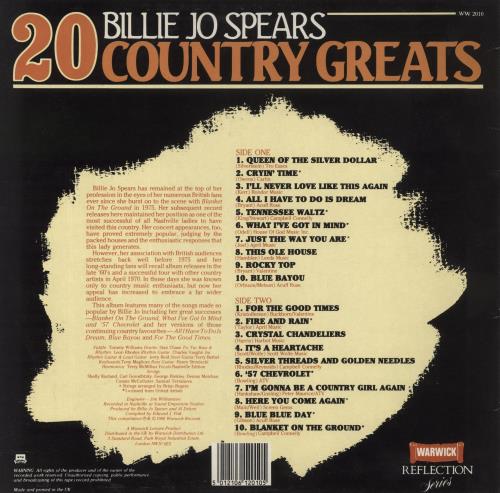 Billie Jo Spears 20 Country Greats vinyl LP album (LP record) UK BC7LPCO858385