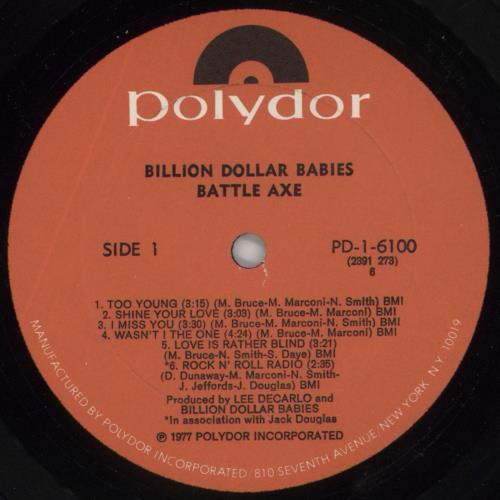 Billion Dollar Babies Battle Axe - EX vinyl LP album (LP record) US EJULPBA859838