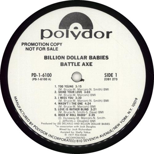 Billion Dollar Babies Battle Axe vinyl LP album (LP record) US EJULPBA697909
