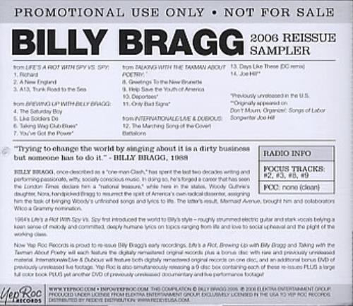 Billy Bragg 2006 Reissue Sampler CD album (CDLP) US BBRCDRE354025