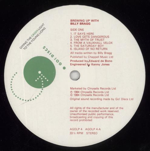 Billy Bragg Brewing Up With Billy Bragg - Autographed vinyl LP album (LP record) UK BBRLPBR650756