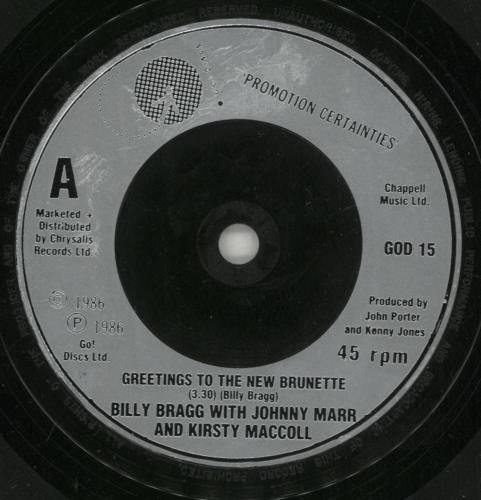 Billy Bragg Greetings To The New Brunette 7" vinyl single (7 inch record / 45) UK BBR07GR109873