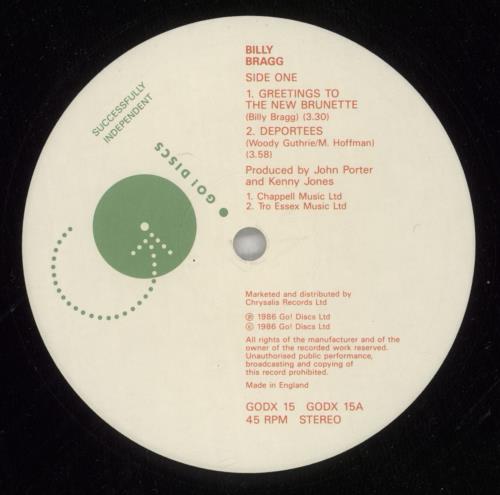 Billy Bragg Greetings To The New Brunette 12" vinyl single (12 inch record / Maxi-single) UK BBR12GR90065