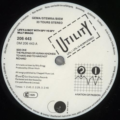 Billy Bragg Life's A Riot With Spy Vs Spy vinyl LP album (LP record) German BBRLPLI857231