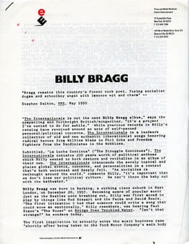Billy Bragg The Internationale media press pack US BBRPPTH195553