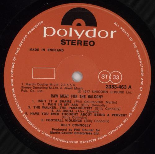 Billy Connolly Raw Meat For the Balcony vinyl LP album (LP record) UK BCLLPRA486017