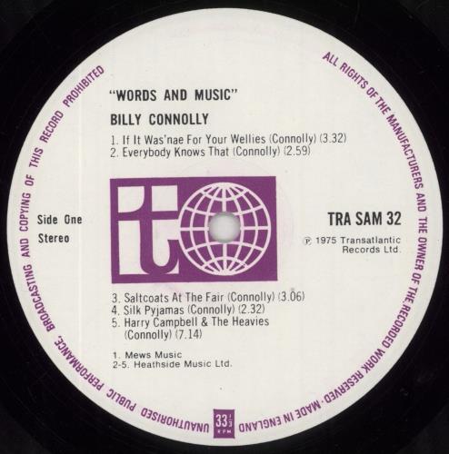 Billy Connolly Words & Music vinyl LP album (LP record) UK BCLLPWO392364