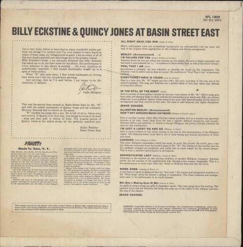 Billy Eckstine At Basin Street East vinyl LP album (LP record) UK EKTLPAT642769