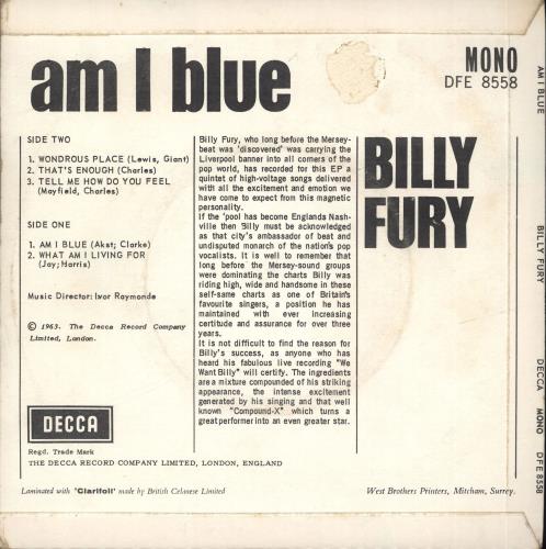 Billy Fury Am I Blue EP 7" vinyl single (7 inch record / 45) UK BFU07AM575006