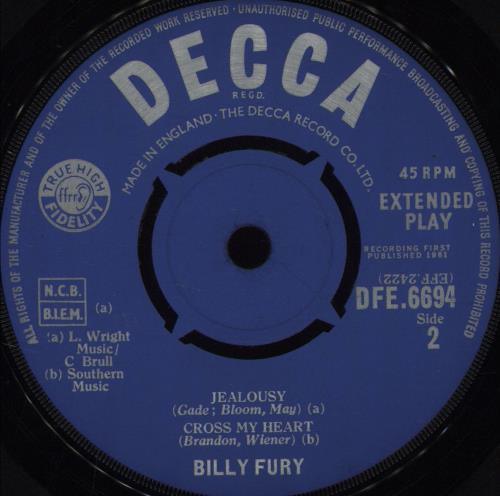 Billy Fury Billy Fury EP 7" vinyl single (7 inch record / 45) UK BFU07BI575004