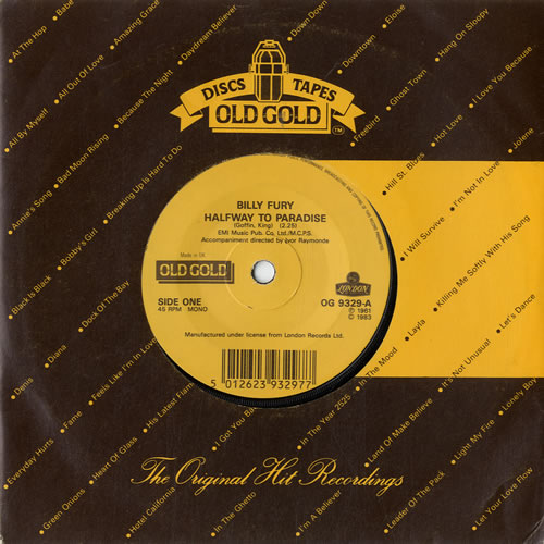 Billy Fury Halfway To Paradise 7" vinyl single (7 inch record / 45) UK BFU07HA578092