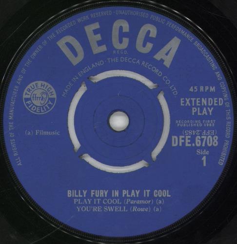 Billy Fury Play It Cool EP 7" vinyl single (7 inch record / 45) UK BFU07PL612637