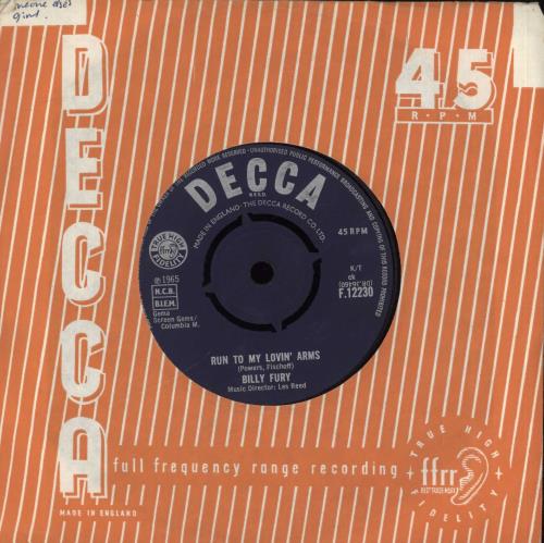 Billy Fury Run To My Lovin' Arms 7" vinyl single (7 inch record / 45) UK BFU07RU706593