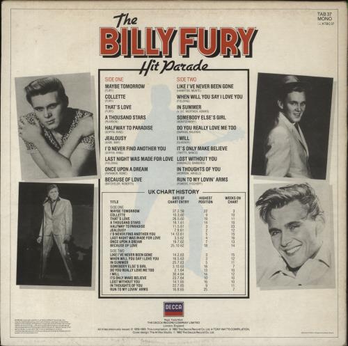 Billy Fury The Billy Fury Hit Parade vinyl LP album (LP record) UK BFULPTH231340