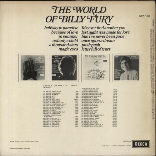 Billy Fury The World Of Billy Fury vinyl LP album (LP record) UK BFULPTH228711
