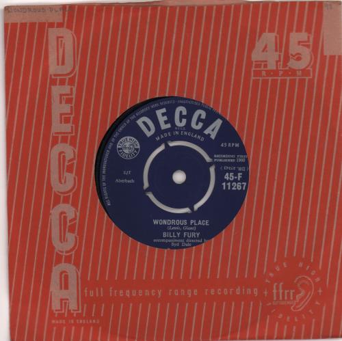 Billy Fury Wondrous Place 7" vinyl single (7 inch record / 45) UK BFU07WO613286