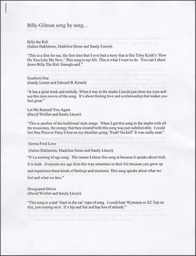 Billy Gilman Billy Gillman media press pack US B.GPPBI379079