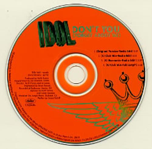 Billy Idol Don't You Forget About Me CD single (CD5 / 5") US IDOC5DO180994