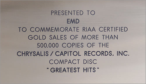 Billy Idol Greatest Hits award disc US IDOAWGR447784