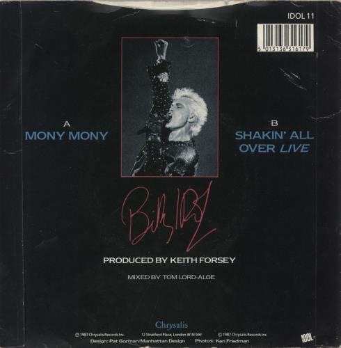 Billy Idol Mony Mony - Live 7" vinyl single (7 inch record / 45) UK IDO07MO273110