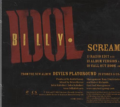 Billy Idol Scream CD single (CD5 / 5") US IDOC5SC317720