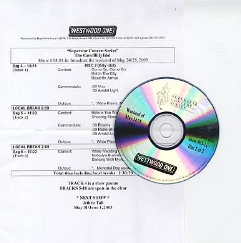 Billy Idol Superstar Concert Series CD-R acetate US IDOCRSU323578