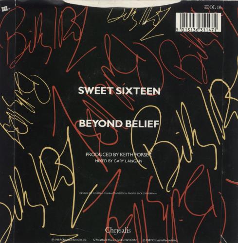 Billy Idol Sweet Sixteen 7" vinyl single (7 inch record / 45) UK IDO07SW296441