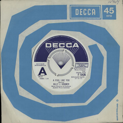 Billy J. Kramer & The Dakotas A Fool Like You 7" vinyl single (7 inch record / 45) UK BKD07AF572505