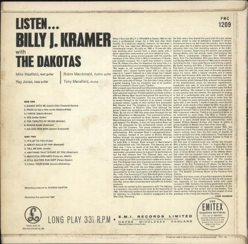 Billy J. Kramer & The Dakotas Listen... - EX vinyl LP album (LP record) UK BKDLPLI732045