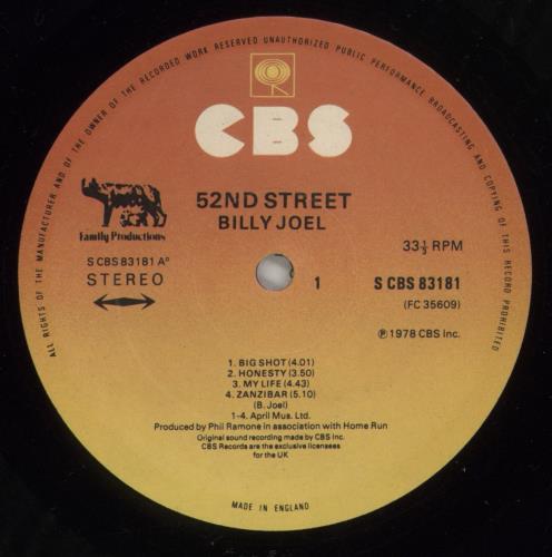 Billy Joel 52nd Street vinyl LP album (LP record) UK BLYLPND298770