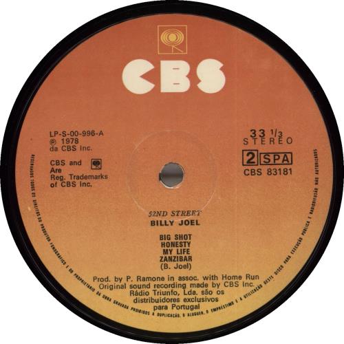 Billy Joel 52nd Street vinyl LP album (LP record) Portuguese BLYLPND707625