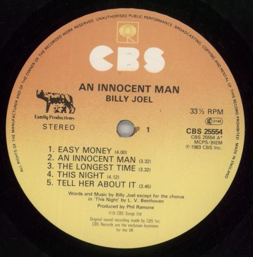 Billy Joel An Innocent Man - EX vinyl LP album (LP record) UK BLYLPAN855021
