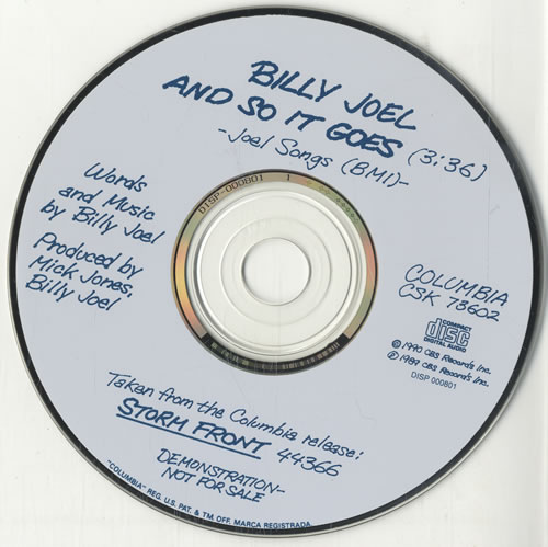 Billy Joel And So It Goes CD single (CD5 / 5") US BLYC5AN454920