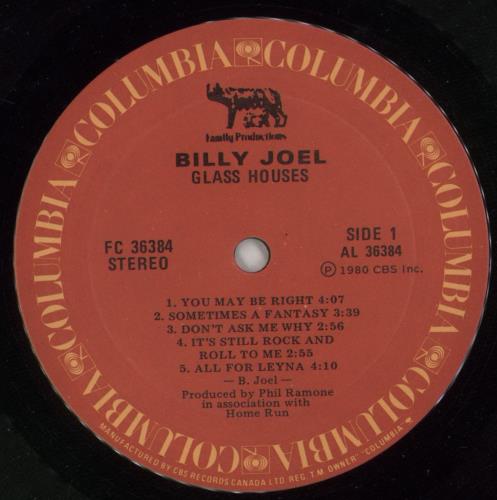 Billy Joel Glass Houses vinyl LP album (LP record) Canadian BLYLPGL865821