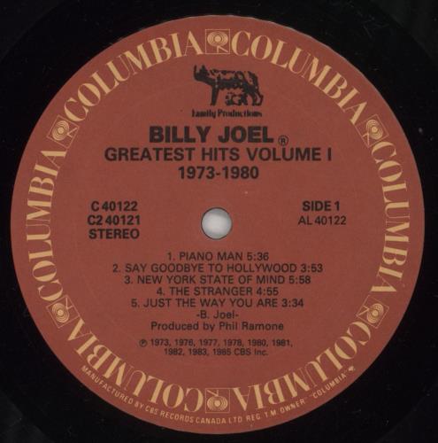 Billy Joel Greatest Hits - Volume I & Volume II 2-LP vinyl record set (Double LP Album) Canadian BLY2LGR879924