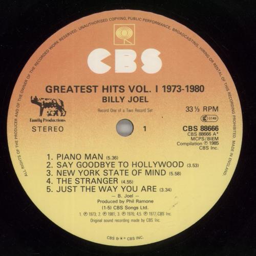 Billy Joel Greatest Hits Volume I & Volume II - EX 2-LP vinyl record set (Double LP Album) UK BLY2LGR755671